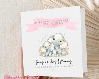 Personalised Happy First Mother’s Day Card, 1st Mother’s Day Card, Happy Mother's Day Card, Elephant Mother's Day Card, From The Baby
