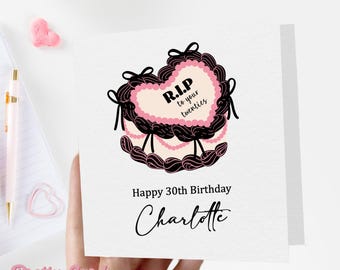 Carte de 30e anniversaire, 30e anniversaire de fille, trentième carte d'anniversaire pour soeur, meilleure amie, cousine, collègue de travail, carte de gâteau des années 20 RIP