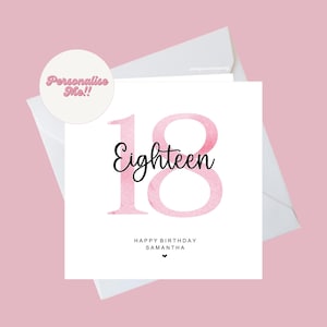 Carte personnalisée 18e anniversaire, carte pour elle, dix-huit ans, carte 18e anniversaire pour fille, nièce, amie, sœur, cousine. Carte d'anniversaire spéciale