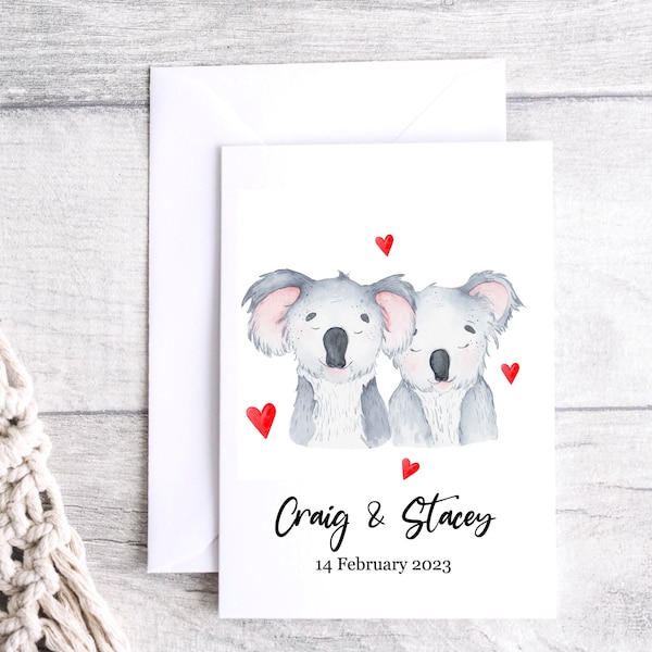 Personalised Koala Card, Couples Card, Custom Koala Card, Special Occasion, Mr & Mrs, Engagement, Anniversary, Valentines, Birthday Card