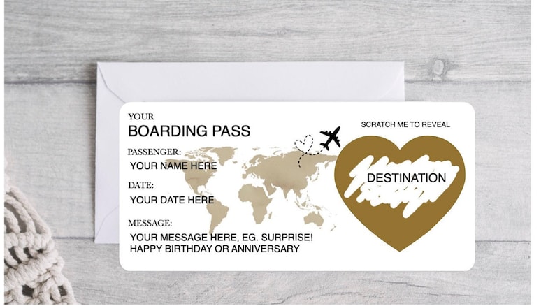 Personalised Scratch Surprise Boarding Pass, Personalised Boarding Card, Fake Boarding Pass For Surprise Destination, Custom Boarding Pass GOLD