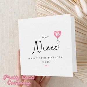 Carte de 13 ans nièce, carte de 13 ans personnalisée, carte d'anniversaire pour nièce, carte pour adolescent, cadeau nièce, carte personnalisée