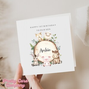 Carte 1er anniversaire fils, carte premier anniversaire, carte 1er anniversaire, carte d'anniversaire animaux de la ferme, jolie carte fils, carte premier anniversaire personnalisée