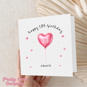 Carte personnalisée de 13e anniversaire, joyeux 13e anniversaire, carte de 13e anniversaire ballon, carte de 13e anniversaire Meilleur ami, soeur, cousine, carte d'adolescent