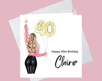 Personalised 40th Birthday Card, Forty Card For Her, 40th Birthday Card For Best Friend, Sister, Niece, Aunt, Daughter, Cousin, Sis in Law