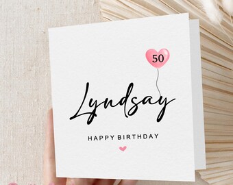 Personalised 50th Birthday Card,50th Birthday Card For Her,50th Birthday Card Wife,Fiftieth Birthday Card For Sister, Best Friend, Mum ,Aunt