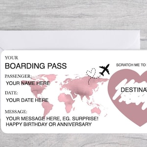 Personalised Scratch Surprise Boarding Pass, Personalised Boarding Card, Fake Boarding Pass For Surprise Destination, Custom Boarding Pass ROSE GOLD