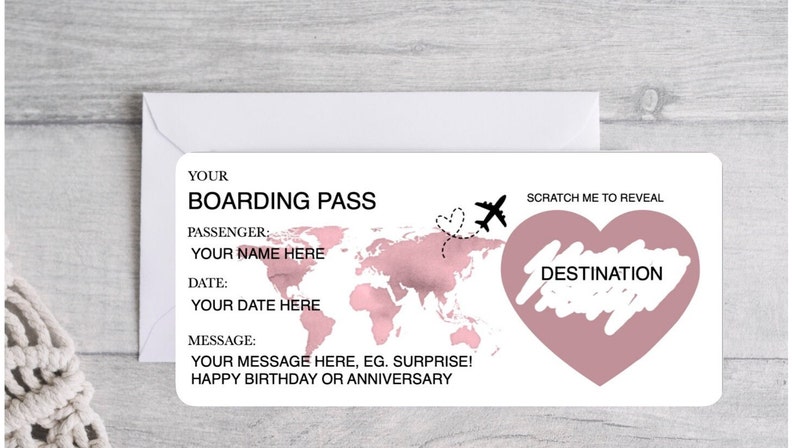 Personalised Scratch Surprise Boarding Pass, Personalised Boarding Card, Fake Boarding Pass For Surprise Destination, Custom Boarding Pass ROSE GOLD