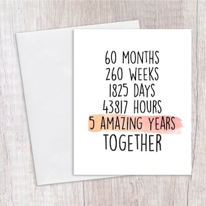 5 Years Anniversary Card, Wedding Anniversary, Wood, 5 Years Together, Valentines Card