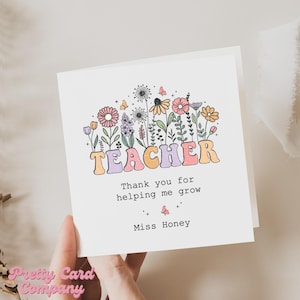 Carte de remerciement pour enseignant, Carte de enseignant personnalisée, Carte de remerciement pour enseignant, Carte de fin d'école pour enseignant, Merci de m'avoir aidé à grandir