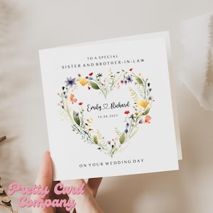 Carte de mariage personnalisée, carte de mariage pour belle-soeur et beau-frère, félicitations le jour du mariage, jeunes mariés, carte de mariage florale