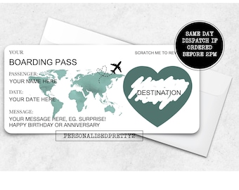 Scratch Off Boarding Pass, Custom Boarding Scratch Surprise Card, Birthday, Anniversary, Hen Do, Surprise Reveal Cards, Fathers Day