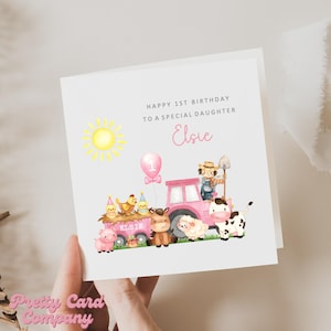 Carte 1er anniversaire animaux de la ferme, carte de premier anniversaire pour fille, carte de premier anniversaire fille, petite-fille, filleule, nièce, filleule