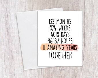 11 Years Anniversary Card, Wedding Anniversary, Steel, 11 Years Together, Valentines Card