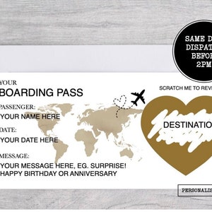 Personalised Scratch Surprise Boarding Pass, Personalised Boarding Card, Fake Boarding Pass For Surprise Destination, Custom Boarding Pass