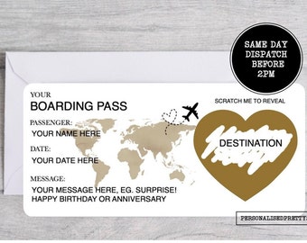 Personalised Scratch Surprise Boarding Pass, Personalised Boarding Card, Fake Boarding Pass For Surprise Destination, Custom Boarding Pass