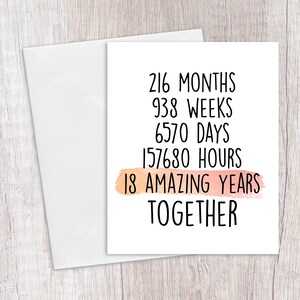 18 jaar jubileumkaart, huwelijksverjaardag, de heer en mevrouw, 18 jaar samen, Valentijnsdagkaart