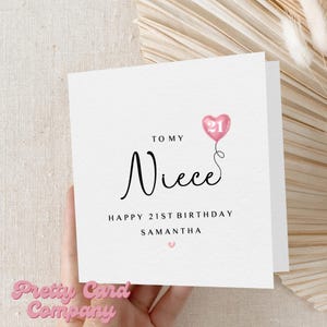 Carte 21e anniversaire pour nièce, carte 21e anniversaire personnalisée, carte d'anniversaire pour nièce, vingt et unième carte, cadeau nièce, carte personnalisée