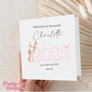 Nouvelle carte de bébé fille, bienvenue dans le monde, carte souvenir de nouveau-né, nouveau-né, carte de nouveau-né personnalisée, carte de nouveau-né personnalisée 2025