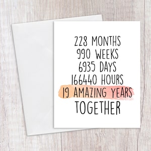 19 Years Anniversary Card, Wedding Anniversary, Bronze Anniversary, 19 Years Together, Valentines Card