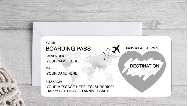 Personalised Scratch Surprise Boarding Pass, Personalised Boarding Card, Fake Boarding Pass For Surprise Destination, Custom Boarding Pass SILVER