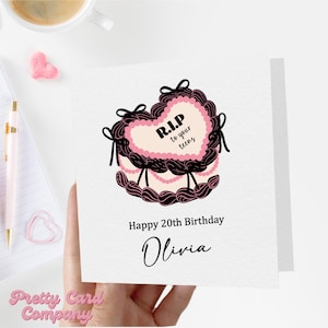 Carte de 20e anniversaire, 20e anniversaire de fille, carte de 20 ans pour soeur, meilleure amie, cousine, collègue de travail, carte de gâteau pour adolescents RIP