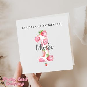 Carte 1er anniversaire, premier anniversaire de Berry, carte pour fille, nièce, petite-fille, filleule, petite fille 1er anniversaire, carte aux fraises