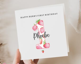 1st Birthday Card, Berry First Birthday, Card For Daughter, Niece, Granddaughter, Goddaughter, Little Girl 1st Birthday, Strawberry Card