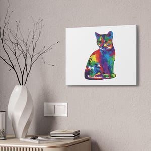 Colorful Cat Canvas Art, Vibrant Pet Decor for Cat Lovers, Bright Animal Wall Art, Unique Gift for Cat Owners, Colorful Home Decor