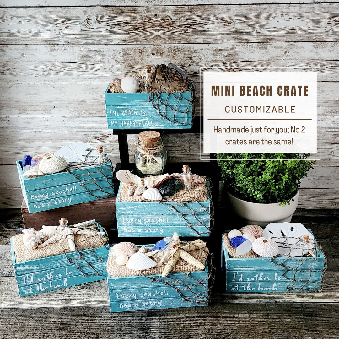 Mini Wooden Beach Crate Beach Decor Personalize Seashell Etsy