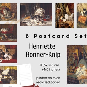 May include: Set of 8 postcards featuring paintings of cats by Henriette Ronner-Knip. The postcards are 4x6 inches and printed on thick recycled paper.