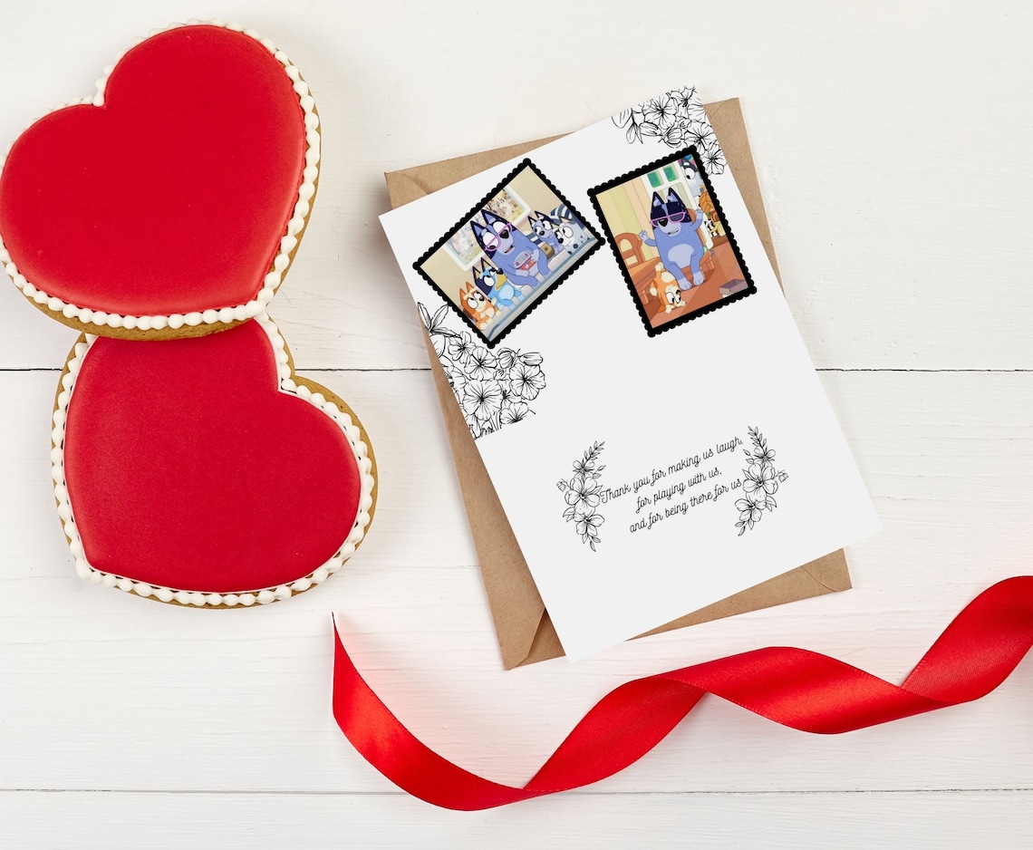 Printable Bluey Themed Valentines Day Greeting Card Thank You Etsy