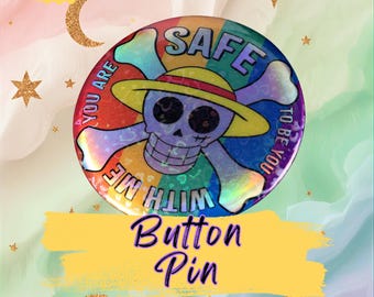 Anime PRIDE Button Pin | Pirate Anime Holographic Metal Badge