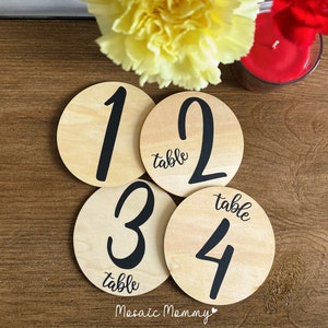 Wooden Wedding Table Numbers - 4&quot; Rounds
