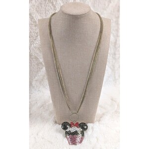 Disney Minnie Mouse Cupcake Rhinestone Necklace Gold Tone Statement Pendant Cute zdjęcie 3