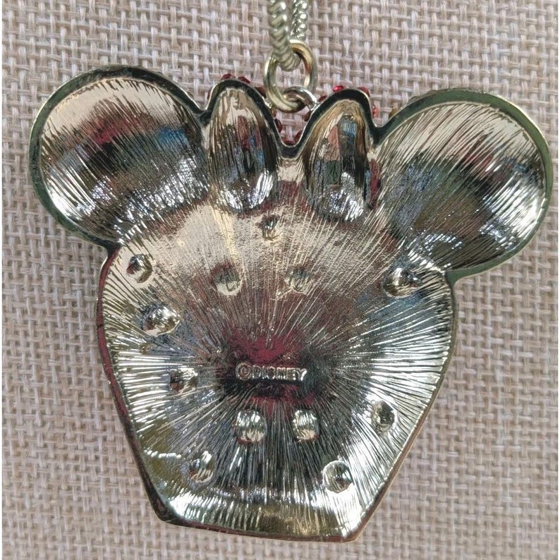 Disney Minnie Mouse Cupcake Rhinestone Necklace Gold Tone Statement Pendant Cute zdjęcie 5