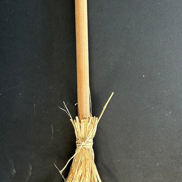 Fall Halloween witch Broom for crafting. 12 inch wood and straw, use for Halloween or fall add to a wreath or floral display, gift wrapping