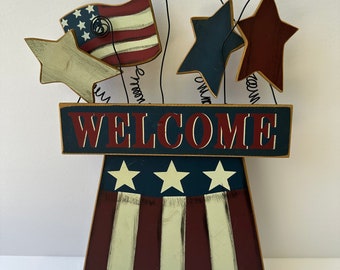 Patriotic wooden sign star and stripes top hat sign