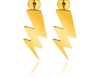 Sterling Silver Lightning Bolt Stud Earrings, Minimalist Jewelry