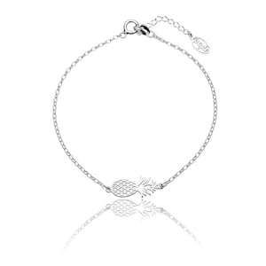 May include: A silver chain bracelet with a pineapple charm. The bracelet is delicate and features a simple chain design.