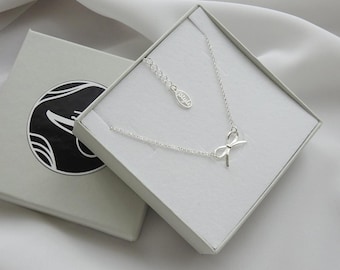 Sterling Silber Bogen Halskette, Minimalist Schmuck, Gold oder Rose Gold, Zierliche Halskette, Bogen Schmuck, Geburtstag Geschenk, Weihnachtsgeschenk