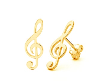 Sterling Silver Treble Clef Earrings, Stud Earrings, Gold or Rose Gold, Minimalist Jewelry, Dainty Earrings, Musician Gift, Birthday Gift