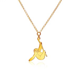 Gold Plated Sterling Silver Sloth Necklace, Animal Jewelry