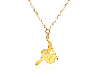 Sterling Silber Faultier Halskette, Mädchen Schmuck, Minimalismus Schmuck, zierliche Silber Halskette, Gold oder Rosegold, Geburtstagsgeschenk, Tier Schmuck
