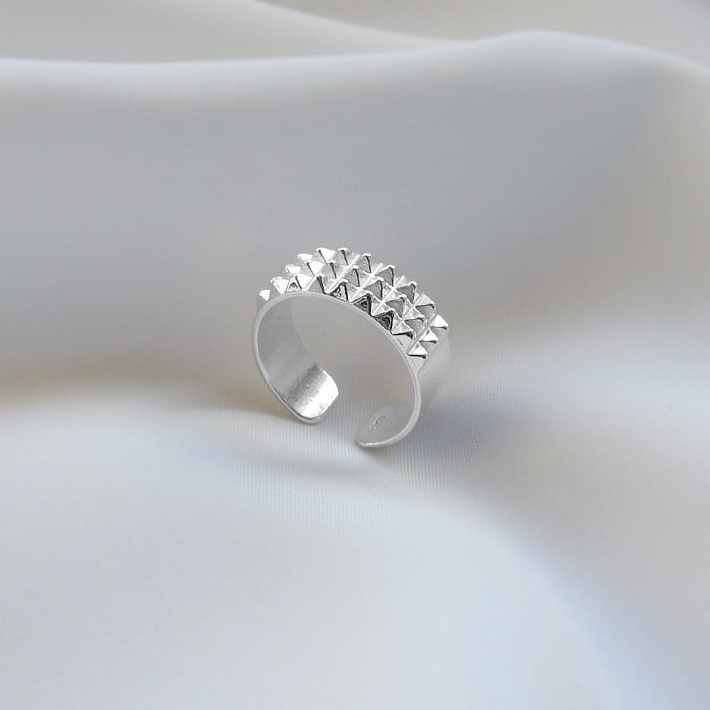 Adjustable Sterling Silver Pyramid Ring, Spike Ring, Punk Rock