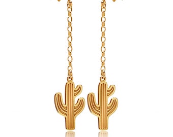 Sterling Silver Cactus Dangle Earrings, Tropical Jewelry
