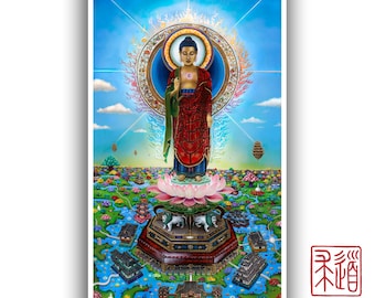 Amitabha Buddha Art Print: Sukhavati Pure Land Decor