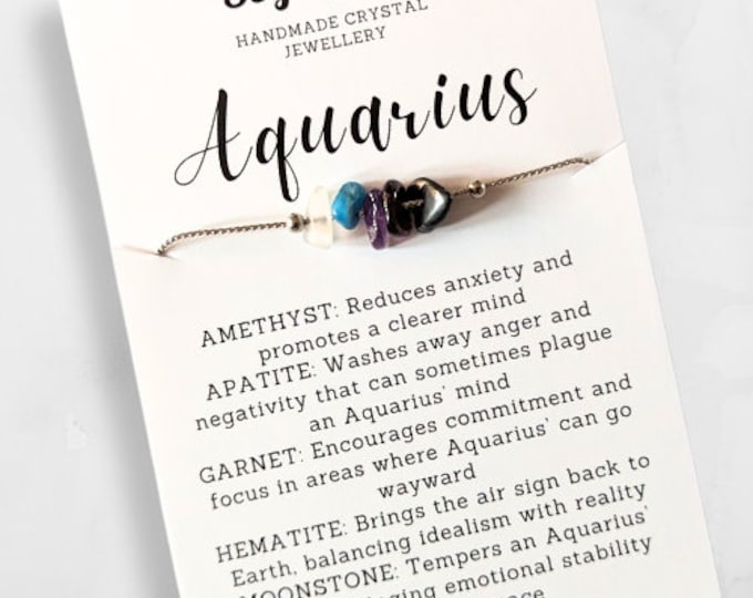 Aquarius Zodiac Crystal Bracelet, Star Sign Birthstone Gift, Adjustable January Star Sign Band