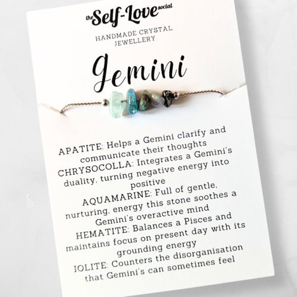 Gemini Zodiac Crystal Bracelet, Star Sign Birthstone Gift, Adjustable May Star Sign Band