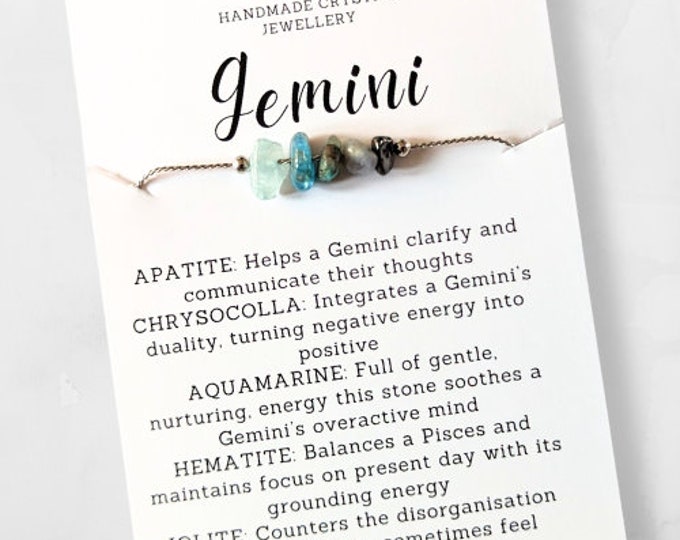 Gemini Zodiac Crystal Bracelet, Star Sign Birthstone Gift, Adjustable May Star Sign Band